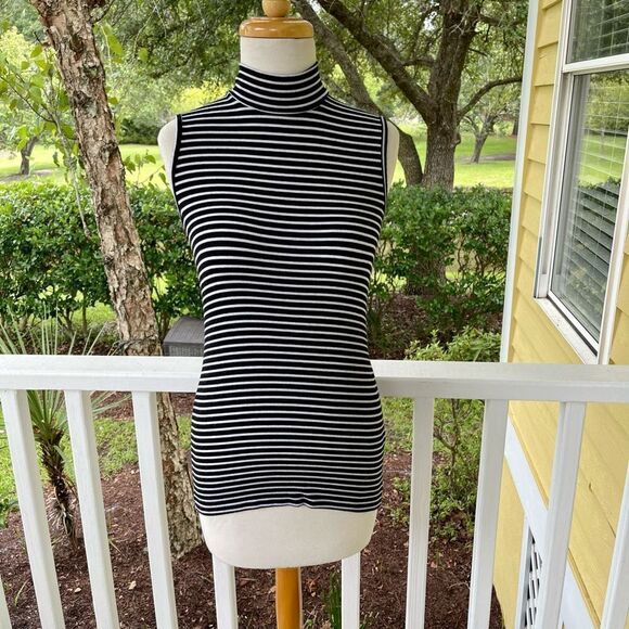 ATM Stripe Mock Turtleneck Sleeveless Tee - Picture 1 of 4